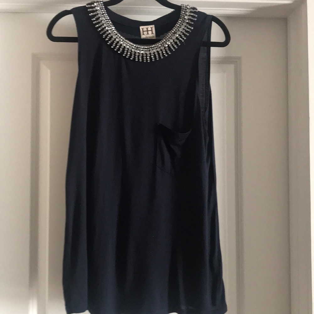 Haute Hippie Navy shirt with rhinestone collar